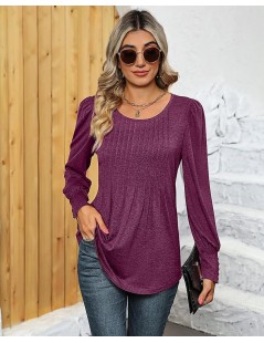 Women's Puff Short Sleeve Tunic Tops Pleated Crew Neck Blouses Dressy Casual Loose Spring and Summer T-Shirts Long Sleeve Fuc...