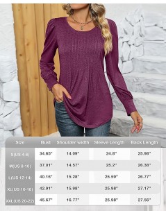 Women's Puff Short Sleeve Tunic Tops Pleated Crew Neck Blouses Dressy Casual Loose Spring and Summer T-Shirts Long Sleeve Fuc...