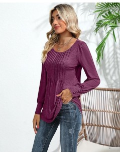 Women's Puff Short Sleeve Tunic Tops Pleated Crew Neck Blouses Dressy Casual Loose Spring and Summer T-Shirts Long Sleeve Fuc...