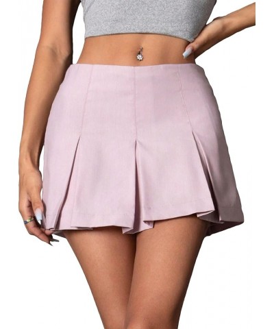 Women's Casual Pleated Hem Mini Skirt School Uniform Short Skirts Light Purple $21.27 Skirts