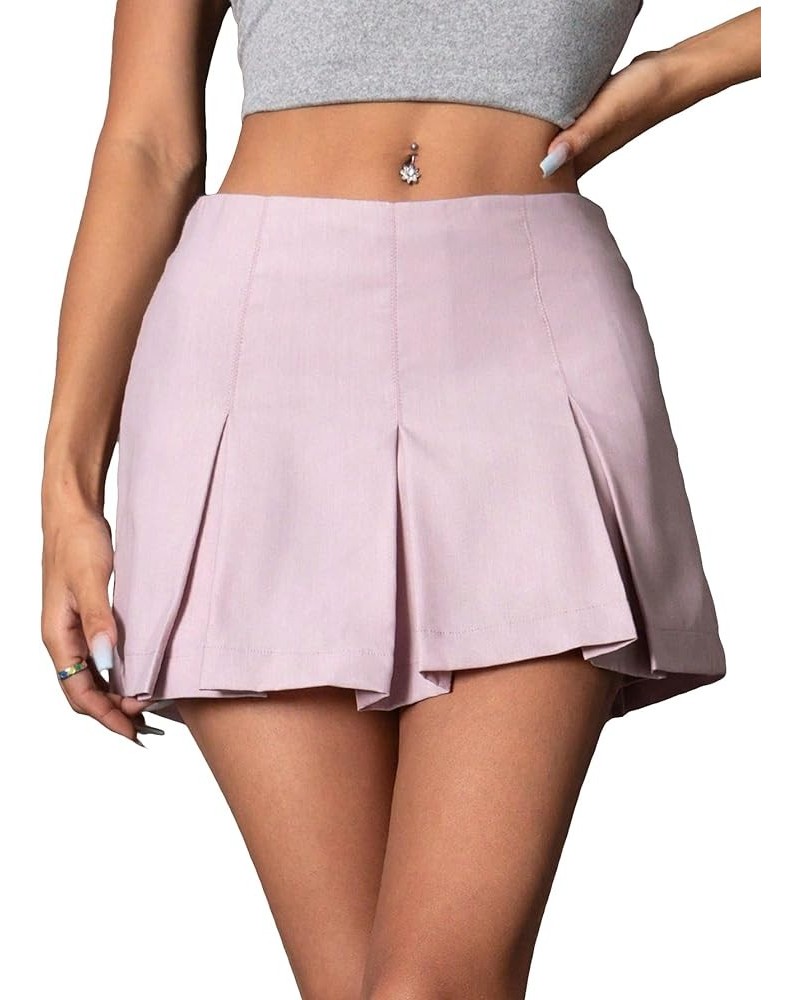 Women's Casual Pleated Hem Mini Skirt School Uniform Short Skirts Light Purple $21.27 Skirts