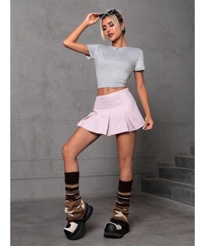 Women's Casual Pleated Hem Mini Skirt School Uniform Short Skirts Light Purple $21.27 Skirts