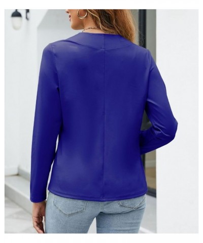 Women's Open Front Cardigan Long Sleeve Tops Solid Cozy Casual Fashion Fall Cardigans Royal Blue $15.84 Sweaters