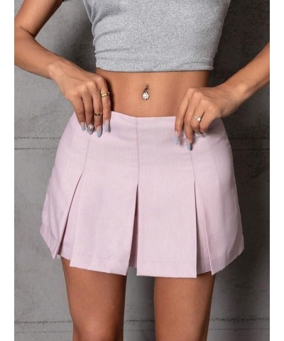 Women's Casual Pleated Hem Mini Skirt School Uniform Short Skirts Light Purple $21.27 Skirts