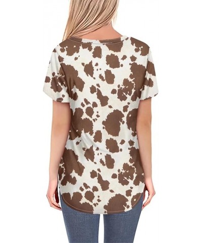 Women Novelty T-Shirts V Neck Summer Tops Graphic Tees Short Sleeve Brown Cow Print $14.49 Activewear