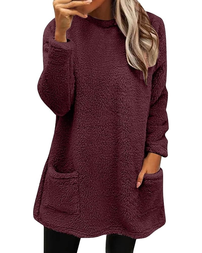 Sweatshirts for Women Crewneck Lightweight Solid Color 2023 Fashion Winter Warm Fleece Loose Fit Casual Hoodies Red-e $9.30 J...