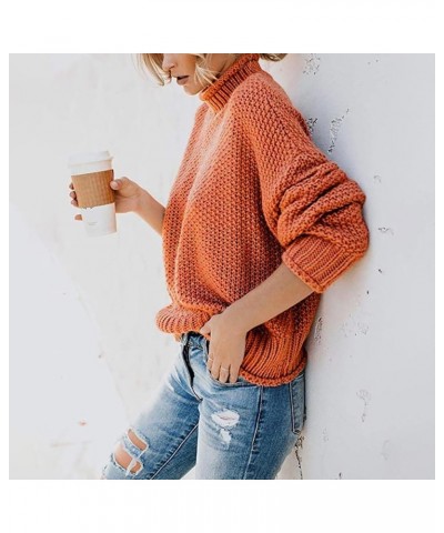 Women's Casual Knitted Turtleneck Sweater Drop Shoulder Loose Long Sleeve Knit Pullover Sweater 02-a $6.81 Sweaters