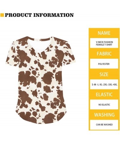 Women Novelty T-Shirts V Neck Summer Tops Graphic Tees Short Sleeve Brown Cow Print $14.49 Activewear