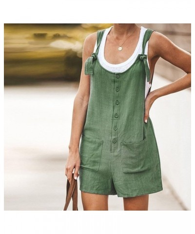 Summer Jumpsuit for Women 2023 Short Rompers Casual Loose Sleeveless Tie Knot Strap Jumpsuits Overalls with Pockets 09-army G...