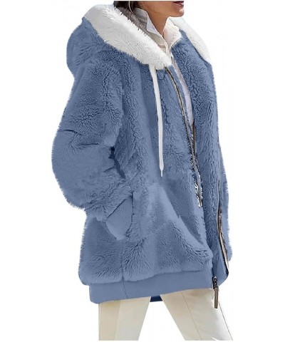 Womens 2023 Winter Fuzzy Fleece Jacket Hooded Color Block Patchwork Cardigan Coats Outerwear wit 09-light Blue $13.15 Jackets