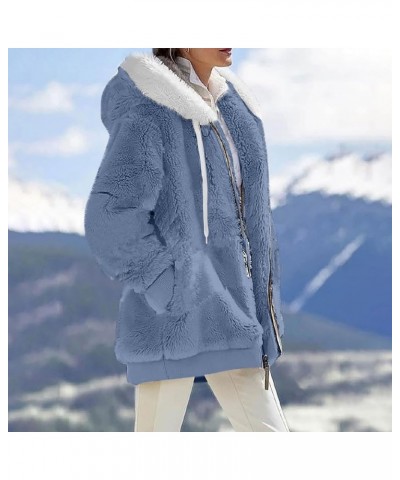 Womens 2023 Winter Fuzzy Fleece Jacket Hooded Color Block Patchwork Cardigan Coats Outerwear wit 09-light Blue $13.15 Jackets