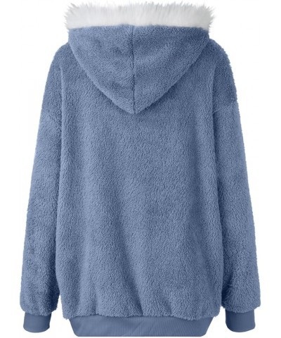 Womens 2023 Winter Fuzzy Fleece Jacket Hooded Color Block Patchwork Cardigan Coats Outerwear wit 09-light Blue $13.15 Jackets