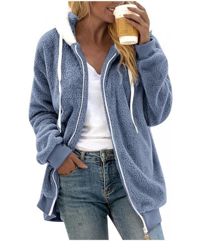 Womens 2023 Winter Fuzzy Fleece Jacket Hooded Color Block Patchwork Cardigan Coats Outerwear wit 09-light Blue $13.15 Jackets