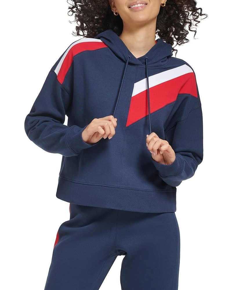 womens Soft Fleece Diagonal Color Block Hoodie Navy $26.94 Hoodies & Sweatshirts