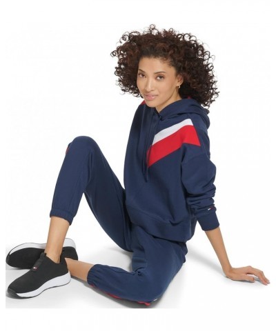 womens Soft Fleece Diagonal Color Block Hoodie Navy $26.94 Hoodies & Sweatshirts