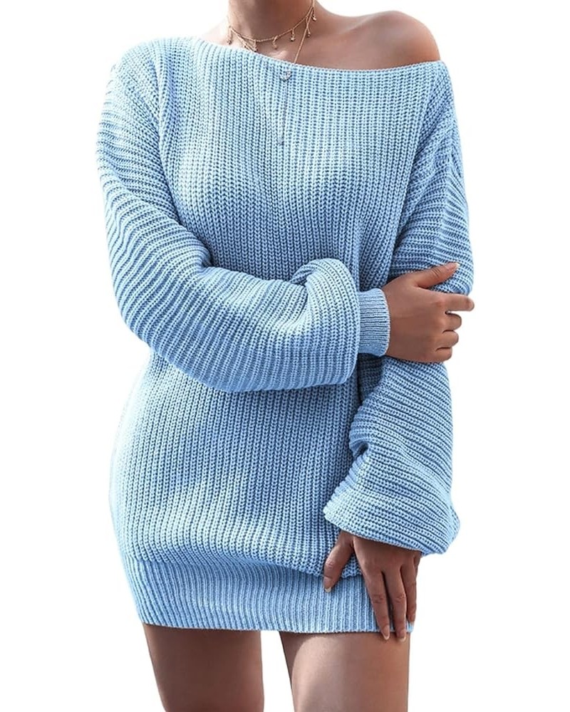 Off Shoulder Sweater Dress for Women Casual Sexy Loose Knit Dress Chunky Pullover 205-blue $10.79 Sweaters