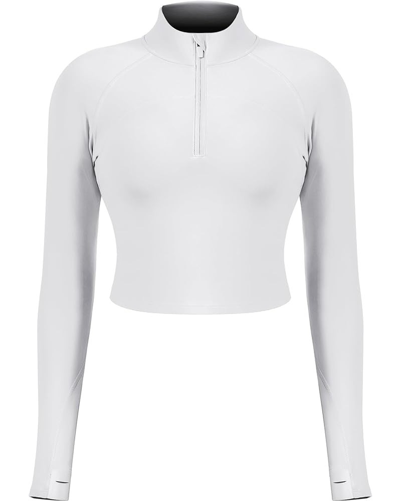 Cropped Workout Running Jackets for Women Long Sleeve Lightweight Zip Up Athletic Tops with Thumb Holes 5 White $14.52 Jackets