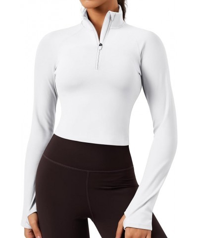 Cropped Workout Running Jackets for Women Long Sleeve Lightweight Zip Up Athletic Tops with Thumb Holes 5 White $14.52 Jackets