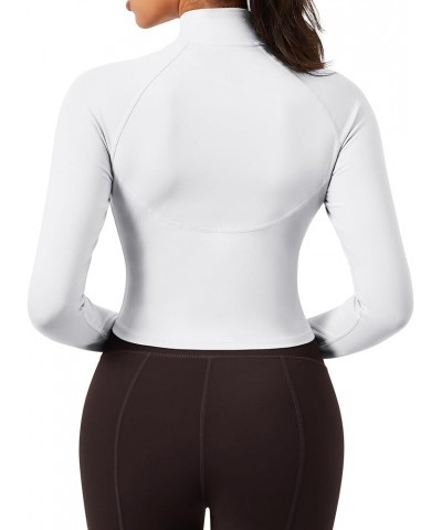 Cropped Workout Running Jackets for Women Long Sleeve Lightweight Zip Up Athletic Tops with Thumb Holes 5 White $14.52 Jackets