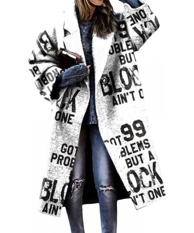 Womens Flannel Plaid Peacoat Fall Winter Oversize Lapel Collar Double Breasted Button Down Long Jacket Coat for Women Letter ...