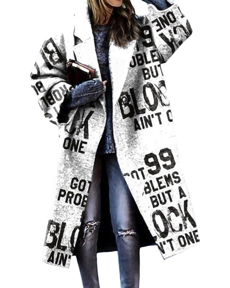 Womens Flannel Plaid Peacoat Fall Winter Oversize Lapel Collar Double Breasted Button Down Long Jacket Coat for Women Letter ...