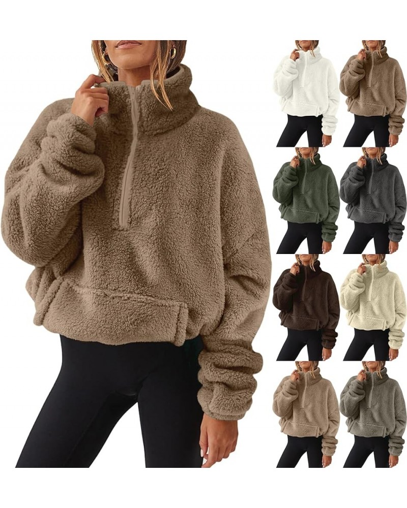 Womens Sherpa Half Zip Sweatshirts Oversized Pullover Long Sleeve Quarter Zip Up Hoodies Fuzzy Fleece Sweaters (No Drawstring...