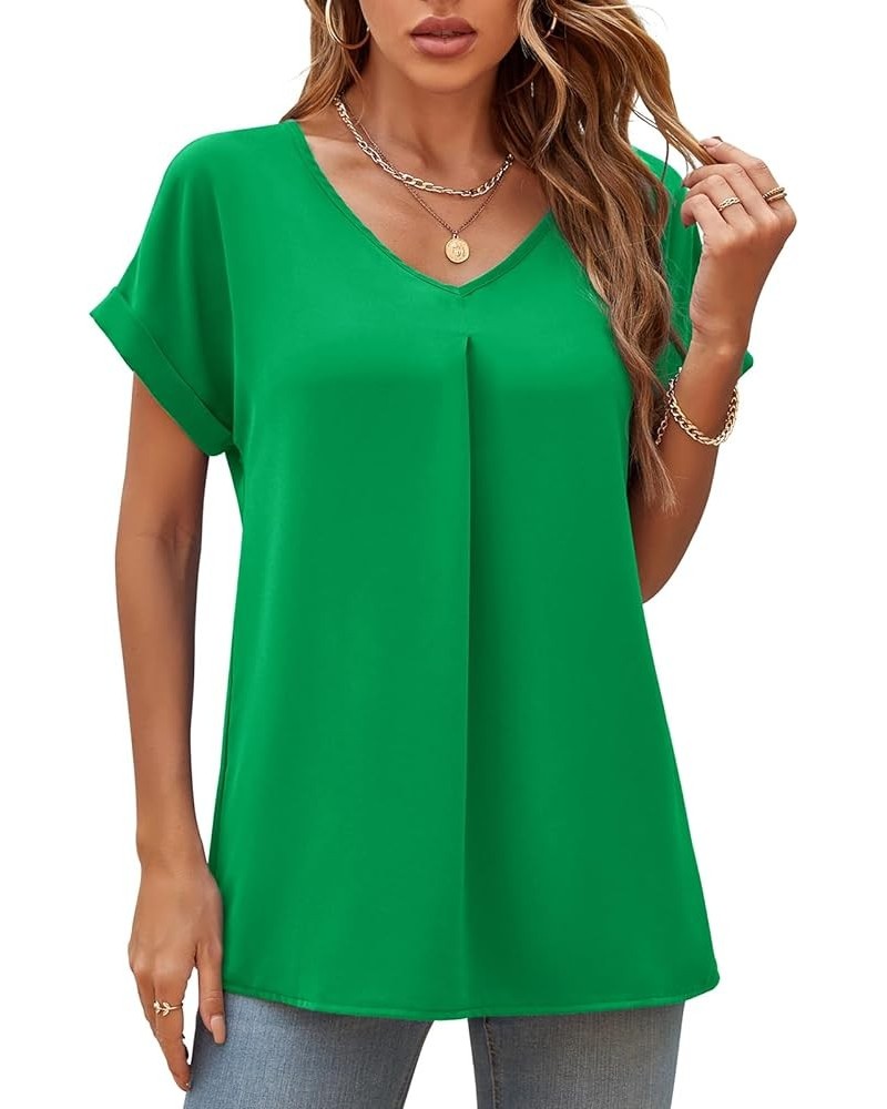 Summer Blouses for Women Elegant Casual V Neck Chiffon Blouses Tops Shirts Bright Green $17.99 Blouses