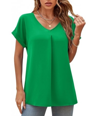 Summer Blouses for Women Elegant Casual V Neck Chiffon Blouses Tops Shirts Bright Green $17.99 Blouses