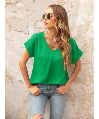 Summer Blouses for Women Elegant Casual V Neck Chiffon Blouses Tops Shirts Bright Green $17.99 Blouses