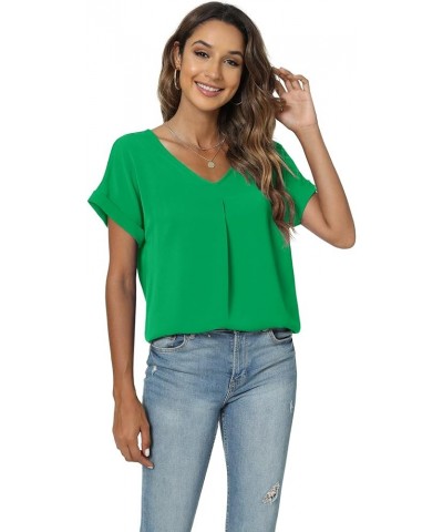 Summer Blouses for Women Elegant Casual V Neck Chiffon Blouses Tops Shirts Bright Green $17.99 Blouses