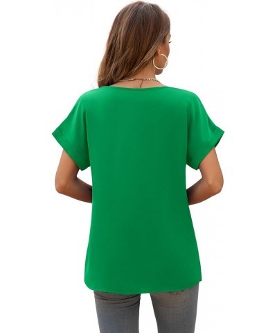 Summer Blouses for Women Elegant Casual V Neck Chiffon Blouses Tops Shirts Bright Green $17.99 Blouses