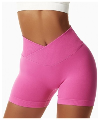 Women's Gym Shorts V Cross High Waisted Yoga Shorts Push Up Booty Scrunch Elastic Athletic Workout Biker Shorts Rose Red $8.6...