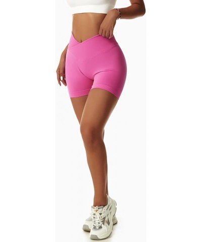 Women's Gym Shorts V Cross High Waisted Yoga Shorts Push Up Booty Scrunch Elastic Athletic Workout Biker Shorts Rose Red $8.6...