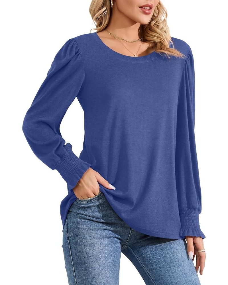 Women Long Sleeve Shirts Casual Fashion Blouses Dressy Trendy Tunic Tops Blue $8.84 Tops