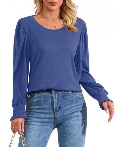 Women Long Sleeve Shirts Casual Fashion Blouses Dressy Trendy Tunic Tops Blue $8.84 Tops