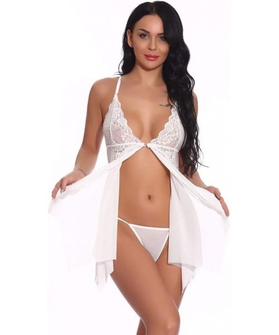 Women's Lingerie, Sleep & Lounge Women Lingerie Lace Babydoll V Neck Sexy Sleepwear Strap Chemise Teddy Underwear White $3.31...