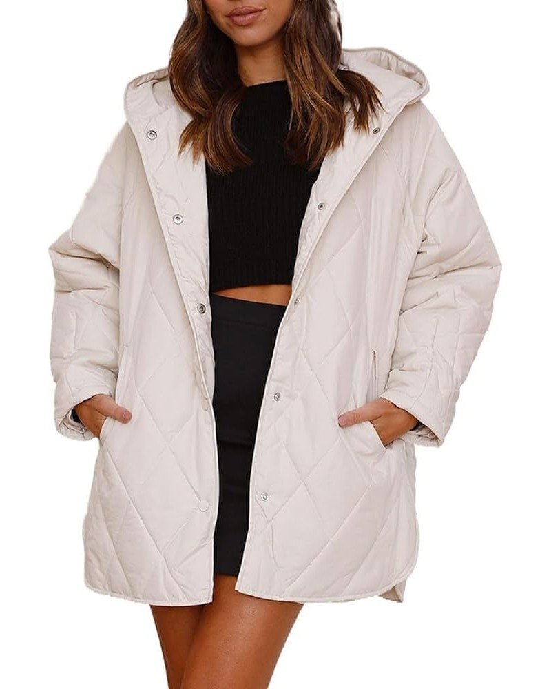 Puffer Jacket Womens Hooded Oversized Quilted Pullover Lightweight Warm Womens Winter Coats Outwear White $14.03 Jackets