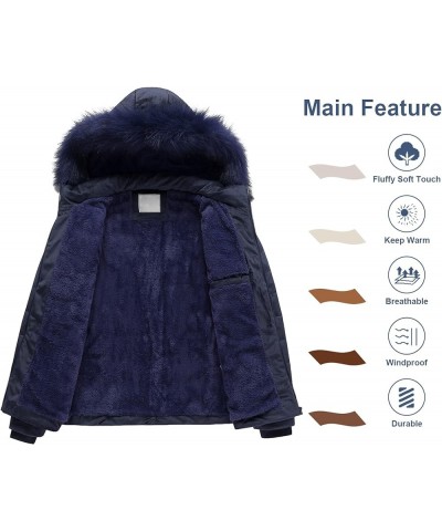 Women's Casual Short Winter Puffer Coat Soft Faux Fur Lining Lightweight Warm Jackets With Removable Hood Navy $42.49 Jackets