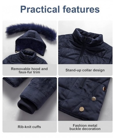 Women's Casual Short Winter Puffer Coat Soft Faux Fur Lining Lightweight Warm Jackets With Removable Hood Navy $42.49 Jackets