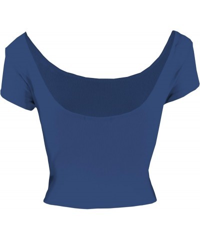 Women's Basic Short Sleeve Scoop Neck Crop Top 025_navy $8.69 Tanks