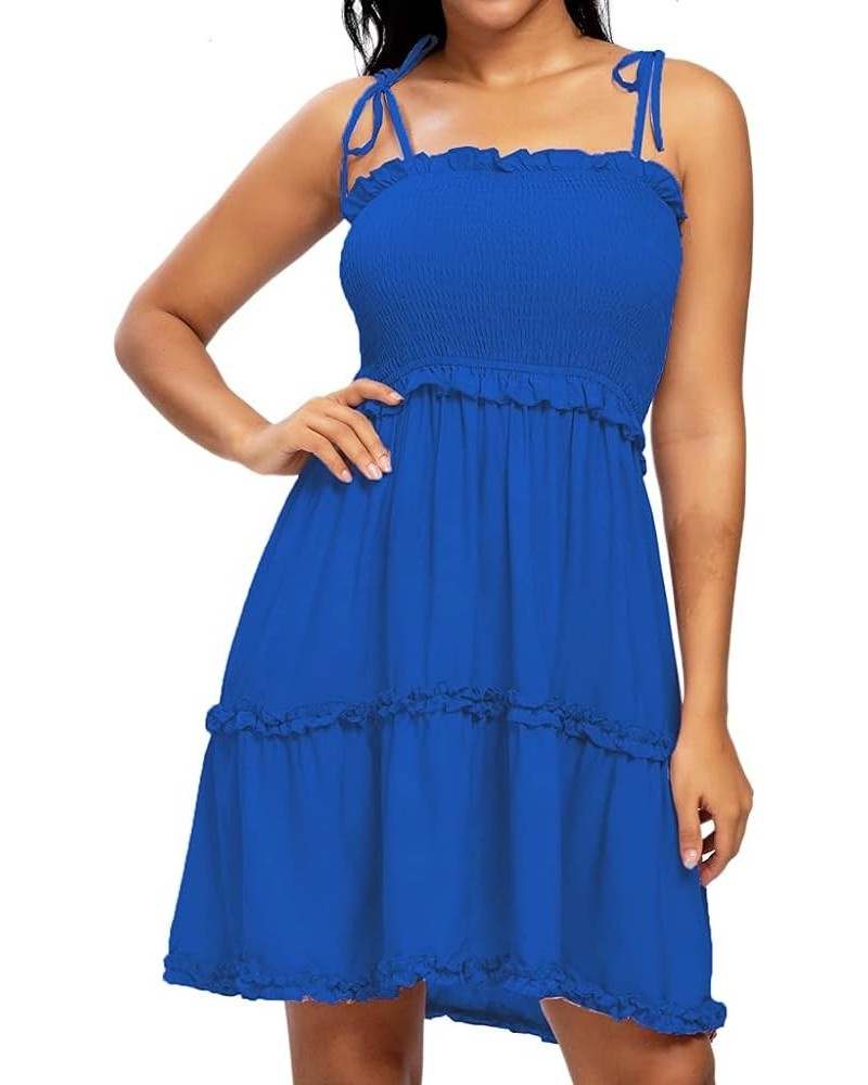 Women's Summer Spaghetti Strap Cover Up Strapless Dresses Ruffle Tube Top Beach Mini Dress Blue 6202 $12.99 Swimsuits