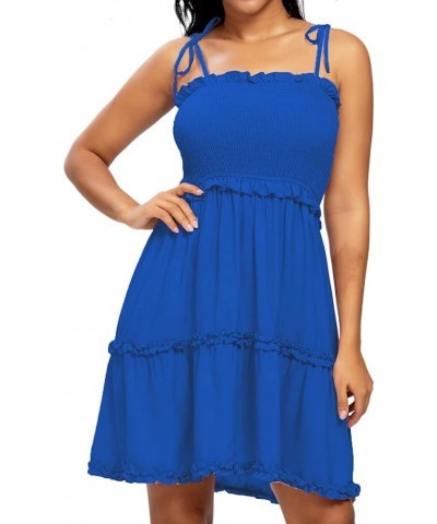 Women's Summer Spaghetti Strap Cover Up Strapless Dresses Ruffle Tube Top Beach Mini Dress Blue 6202 $12.99 Swimsuits