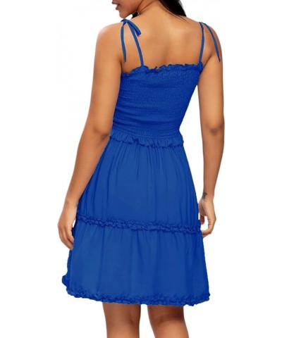 Women's Summer Spaghetti Strap Cover Up Strapless Dresses Ruffle Tube Top Beach Mini Dress Blue 6202 $12.99 Swimsuits