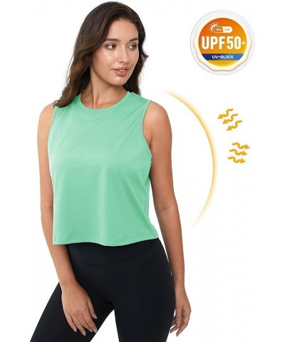 Women's Crop Tops UPF 50+ Workout Cropped Tank Tops Athletic Shirts Sun Protection Quick Dry Yoga Gym Tees Mint Green $10.33 ...