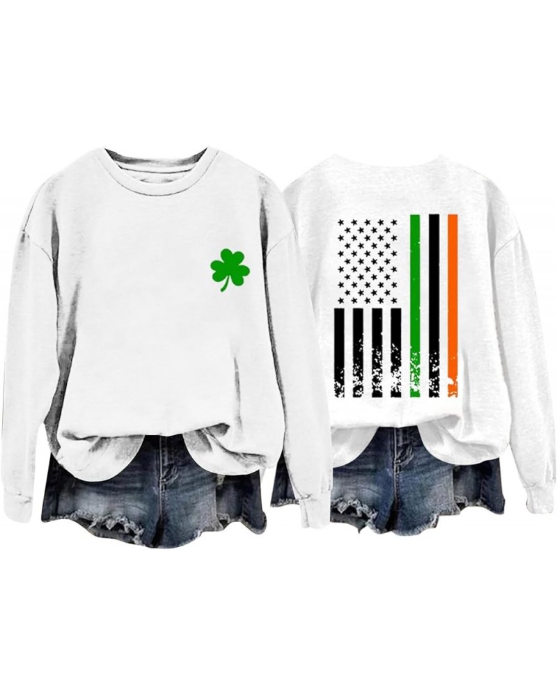 St Patrick's Shamrock American Flag Sweatshirt Irish Sports Crew Printed Sweatshirt St Patrick's Day Gift 09-white $9.98 Swea...