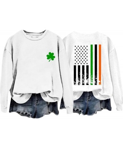 St Patrick's Shamrock American Flag Sweatshirt Irish Sports Crew Printed Sweatshirt St Patrick's Day Gift 09-white $9.98 Swea...