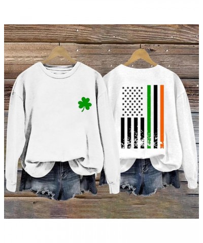 St Patrick's Shamrock American Flag Sweatshirt Irish Sports Crew Printed Sweatshirt St Patrick's Day Gift 09-white $9.98 Swea...