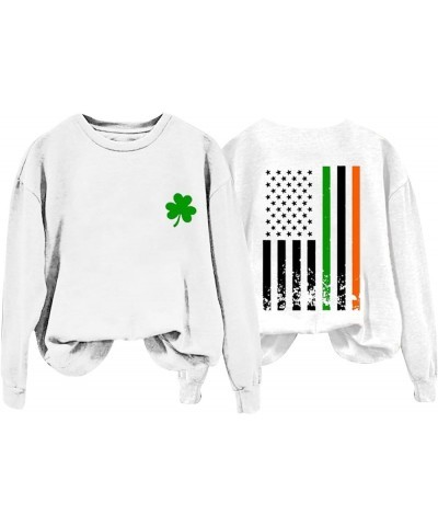 St Patrick's Shamrock American Flag Sweatshirt Irish Sports Crew Printed Sweatshirt St Patrick's Day Gift 09-white $9.98 Swea...