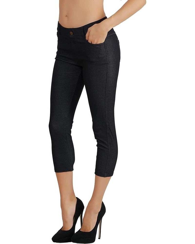 Women's Jean Look Slimming Jeggings Full-Length, Capri, Bermuda Shorts Spandex Leggings, Plus Size S-XXXL Fdjn096-blk $15.17 ...