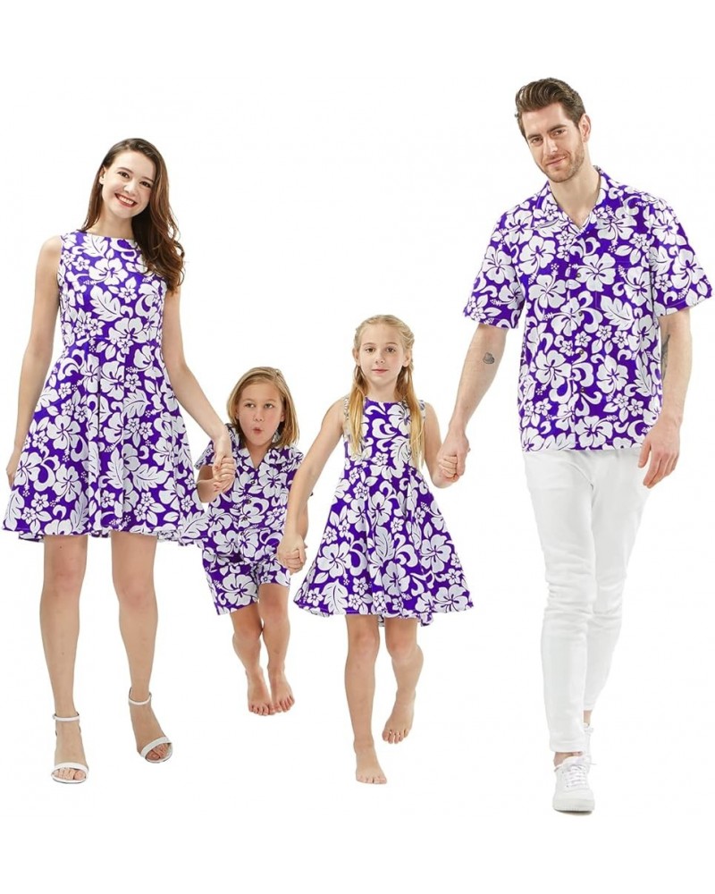 Matchable Family Hawaiian Luau Men Women Girl Boy Clothes in Classic Vintage Hibiscus Purple Men Men Short Sleeve $14.31 Jewelry